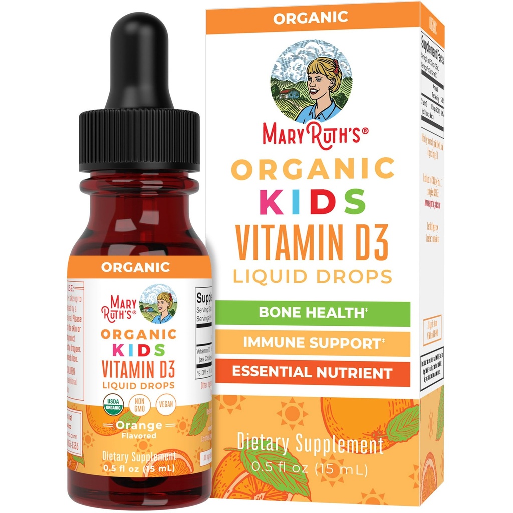 MaryRuth Organics USDA Vitamina Orgânica D3 Drops Líquidos para Crianças □ 640 UI Vitamina D3 Por Serviço □ Crianças Suporte Imune & Suplemento de Saúde Óssea