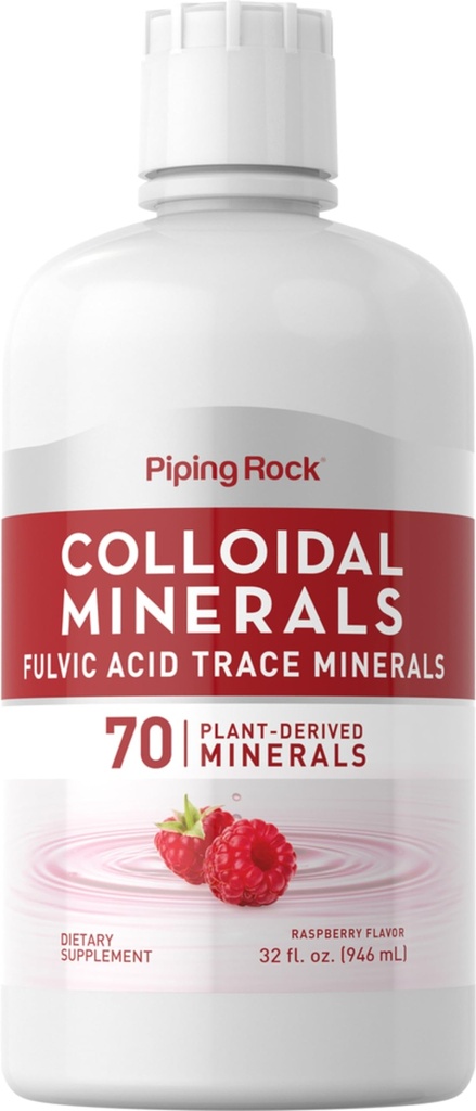 Piping Rock Colloidal Minerals Líquido 32 fl oz Ácido Fulvico 70 Planta Derivado Raspberry Flavor