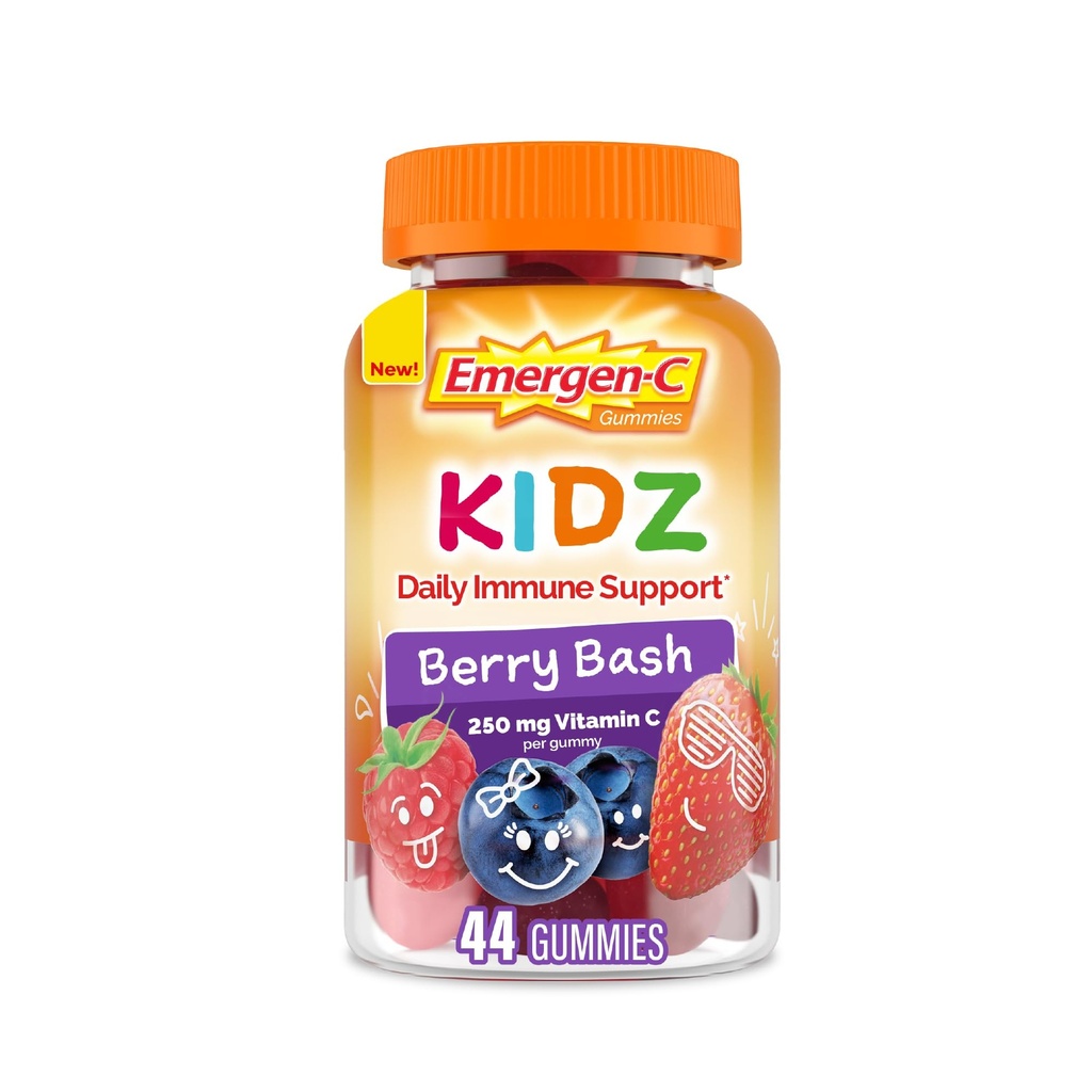 Emergen-C Kidz suporte imunológico diário Suplementos dietéticos, chicletes aromatizados com vitamina C e vitamina B para suporte imunológico, chicletes saborosos Berry Bash, de volta ao essencial da escola - 44 Contagem
