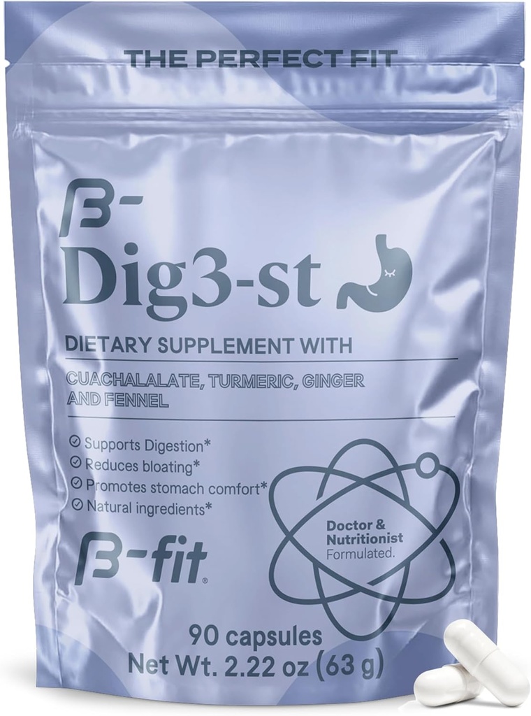 B-FIT Suplemento de ervas digestivas - Raiz de gengibre, alcaçuz, funcho e cuachalalato - 60 Cápsulas - Fórmula 100% natural para fácil digestão e estômago Conforto - Uso antes de refeições
