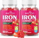 2 Pacote Vegan Pastilhas de ferro para adultos e crianças - com vitamina C, A, B-Complexo, Folato, Zinco e Biotina - para a construção de sangue e suporte de energia, 120 Gummies