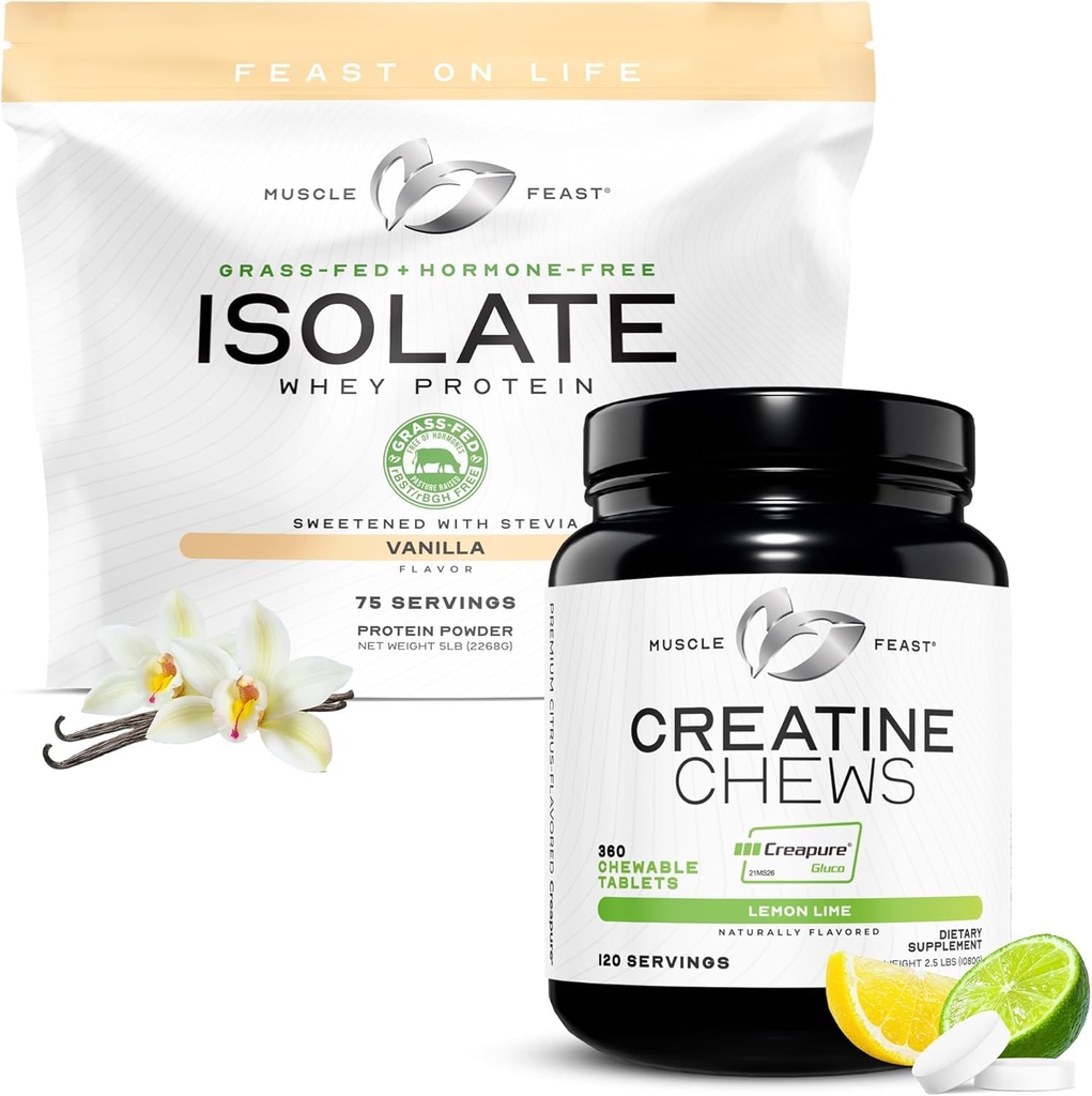 Isolate de festa muscular + pacote de doces creatina: 1 Whey Protein Isolate (Vanilla, 5lb) + 1 Candy Creatine (Lemon Lime, 360)
