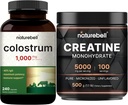 NatureBell Creatina Mono-hidrato Pó e Colostro 240 Cápsulas 1.000mg por pacote de serviço □ Creatina Micronizada de alta absorção □ Primeiro leite materno da grama Bovinos