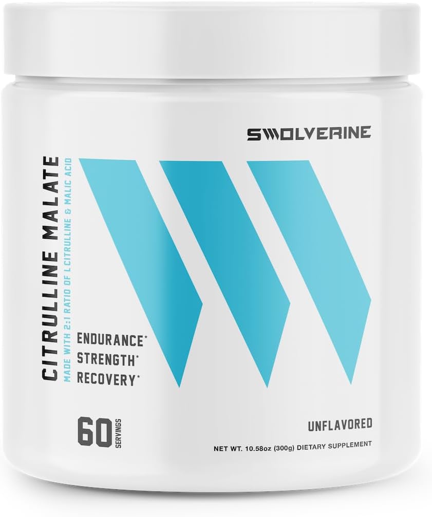 Swolverine Citrulina Malate 2:1 □ 2:1 Razão de L-Citrulina e Ácido Málico, Aumenta a Força, Aumenta a Endurance Muscular, Impulsionar NO, Otimizar a Recuperação, 300g, 5g Por Serviço, Sem sabor (60 Servings)