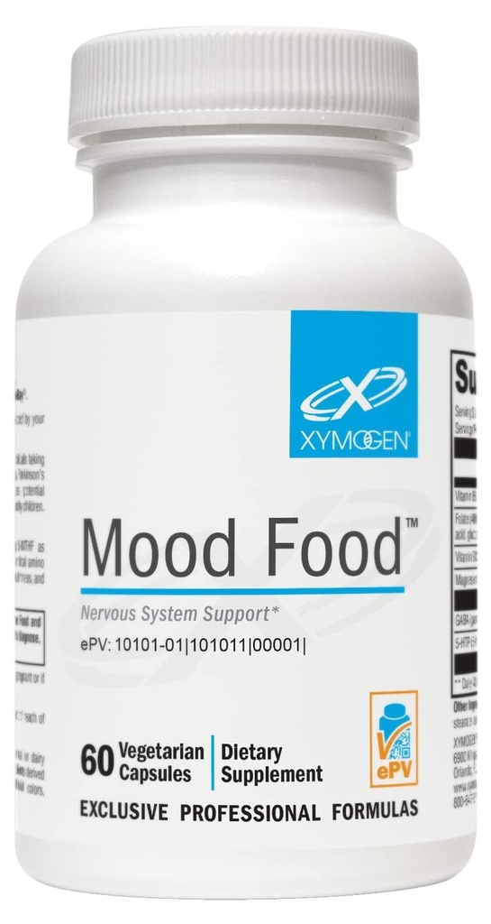 XYMOGEN Mood Food - Sistema Nervoso, Relaxação & Suporte de humor Suplemento - Folato, B12, B6 com magnésio, 5-HTP & GABA Suplemento - Vegan & Não-GMO (60 Cápsulas)