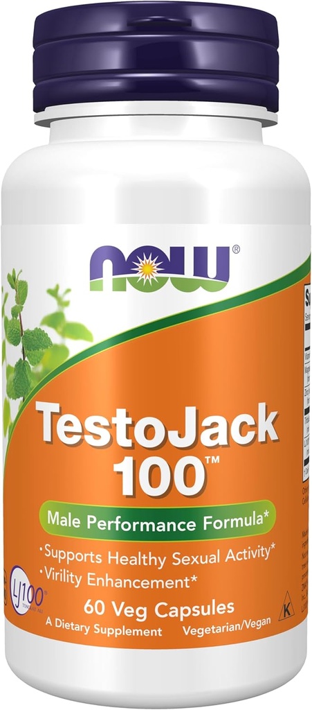 NOW Foods Supplements, TestoJackTM 100 com LJ100®, um potente extrato padronizado de Tongkat Ali (Eurycoma longifolia), Tribulus e ZMA®, 60 Cápsulas Veg