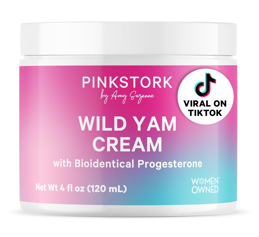 Pink Stork Wild Yam Cream - Equilíbrio Hormônio Natural para Mulheres - PMS, Fertilidade, Perimenopausa, Menopausa - Creme Bioidêntico - Sem perfume, 4 onças