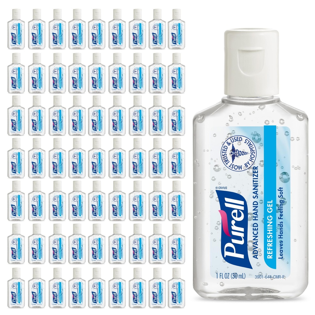 Purell Advanced Hand Sanitizer Gel refrescante, limpa cheiro, 1 fl oz Travel Tamanho Flip-Cap Garrafa (Pack de 72) - 3901-72-CMR