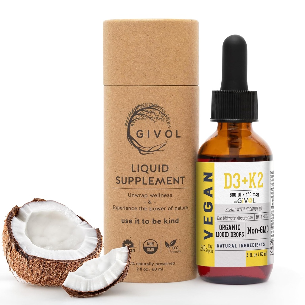 D3 + K2 Drops líquidos com MK-4 e MK-7 – Não-GMO, Sem glúten, Livre de açúcar, Absorção fácil, Spray líquido para crianças e adultos - 2 Fl Oz/60 ml, Fonte 240 dias