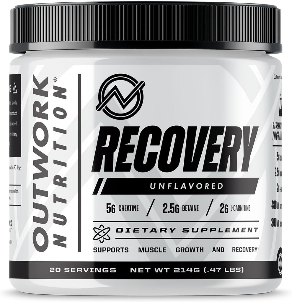 Outwork Nutrition pós treino Recuperação Pó - Creatina Monohidrato, KSM-66 Ashwagandha & Tart Cherry - Velocidades Recuperação, Facilidades Dores - Creatina Pó para homens e mulheres, Sem sabor, 240 Gr