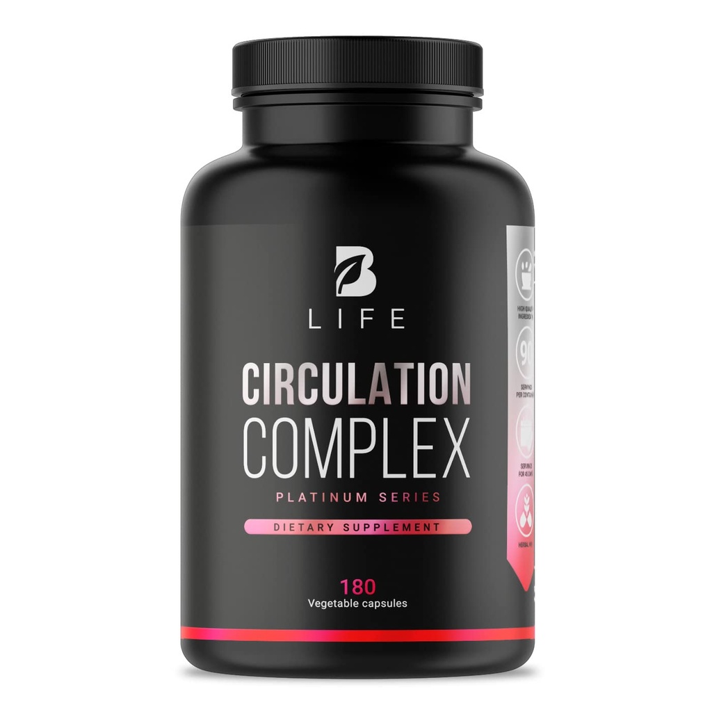 Butcher’s Broom, Horse Chestnut, L-Arginina e Resveratrol, Circulation Complex (Circulation Complex) 180 Caps - 45 Days (Made in USA by B Life).