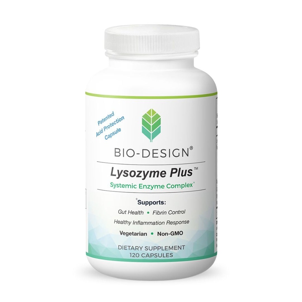 Complexo de enzimas sistêmicas Lysozyme Plus - Espectro amplo e enzimas vegetarianas altamente ativas - Suporta saúde intestinal, Fibrina e controle de inflamação - 120 Cápsulas