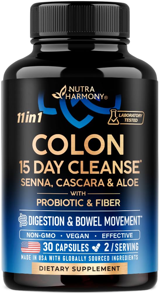 Colon Cleanse - 15 dias de limpeza para mulheres e homens - Senna Cascara - Natural & Vegan - Feito nos EUA, 30 Cápsulas