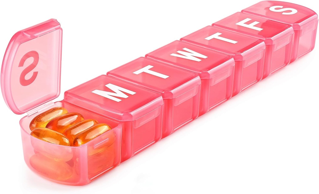 XL Organizador de comprimidos semanal 7 dias, MOLN HYMY extra grande 1 semana Dispensador caso, Medicina diária Organizador para segurar medicação, vitaminas, óleo de peixe e suplemento (Pink