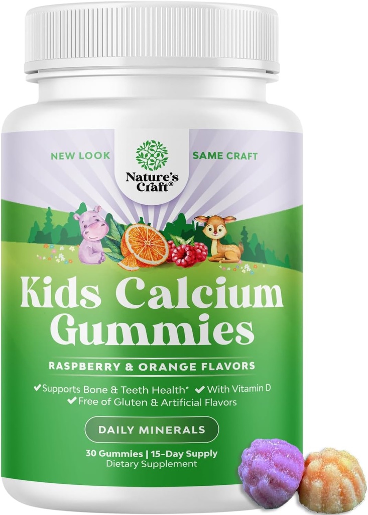 Naturezas Craft Gostoso Kids Pastilhas de cálcio - Vitamina D & Pastilhas de cálcio para crianças - Vitamina com & D para o desenvolvimento do osso muscular Gelatin-Free Kosher Childrens 30ct (1 embalagem)