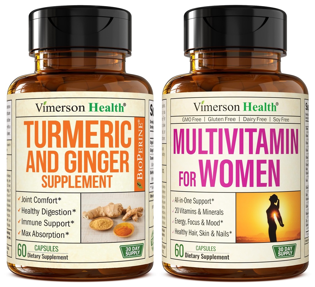Suplemento de Açafrão e Ginger Root Apoio Conjunto Suplemento e Multivitamin completo para mulheres