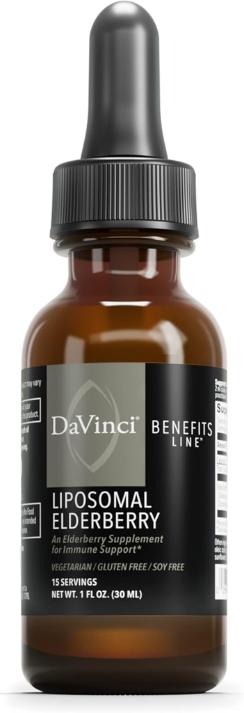DAVINCI Labs Liposomal Elderberry - Suplemento de suporte imunológico para pulmões saudáveis, garganta e sinus* - com ElderCraft European Black Elderberry Extract - Gluten-Free - Vegetarian - 30 ml, 15 Servings