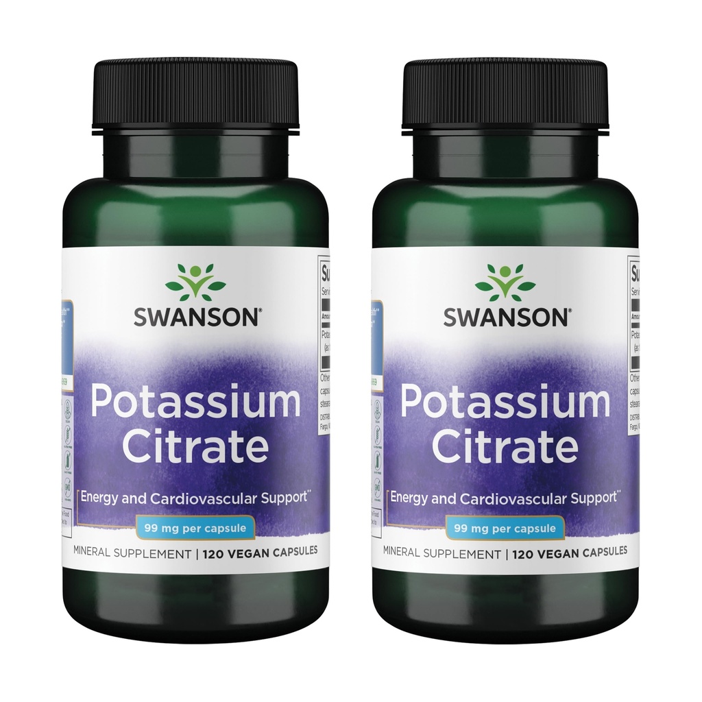 Citrato de Potássio Swanson - Suplemento Mineral Promovendo Saúde do Coração e Apoio Energético - Ajuda Nervo Optimal e Função Rim com Ingredientes Naturais - (120 Cápsulas, 99mg Cada) (2 Pacote)