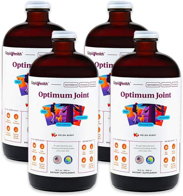 LIQUIDHEALTH Suporte conjunto ideal Multivitamina líquida com glucosamina, condroitina, HSH, ácido hialurônico - Aumentar a mobilidade, conforto conjunto, para corredores e atletas - Made in USA, Vegan (4 Pack)