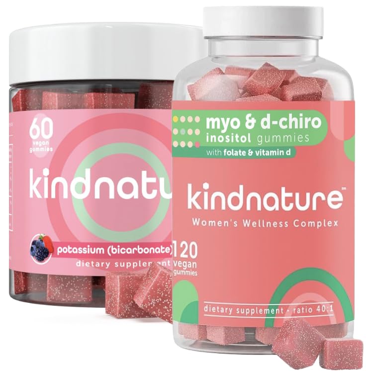 kindnature Myo-Inositol & Pacote de Suplemento de Potássio Alto - Saúde Hormonal & Muscle Support Gummies