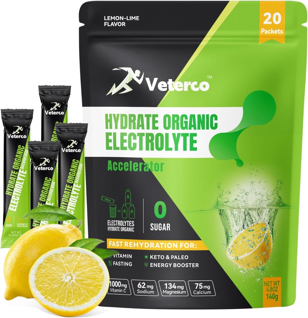 Hydration Electrolyte Powder, Electrolyte Drink, Hydration Supplement Drink Mix, Hydration Packets with Vitamina & Minerals, Keto Friendly, Vegan, Não-GMO, Sem açúcar, Sabor de limão (20 Sticks)