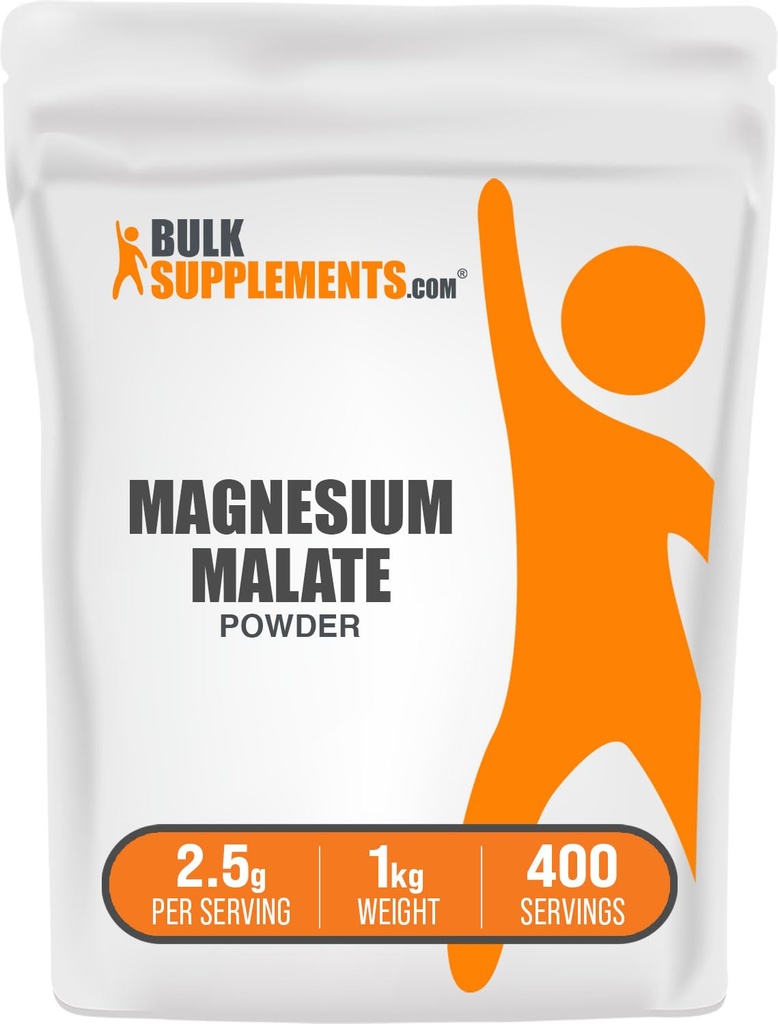 BulkSuplementos.com Magnésio Malato Pó - Suplementos de magnésio, alta biodisponibilidade - sem sabor e sem glúten, 2,5g por serviço, 1kg (2,2 lbs) (Pacote de 1)