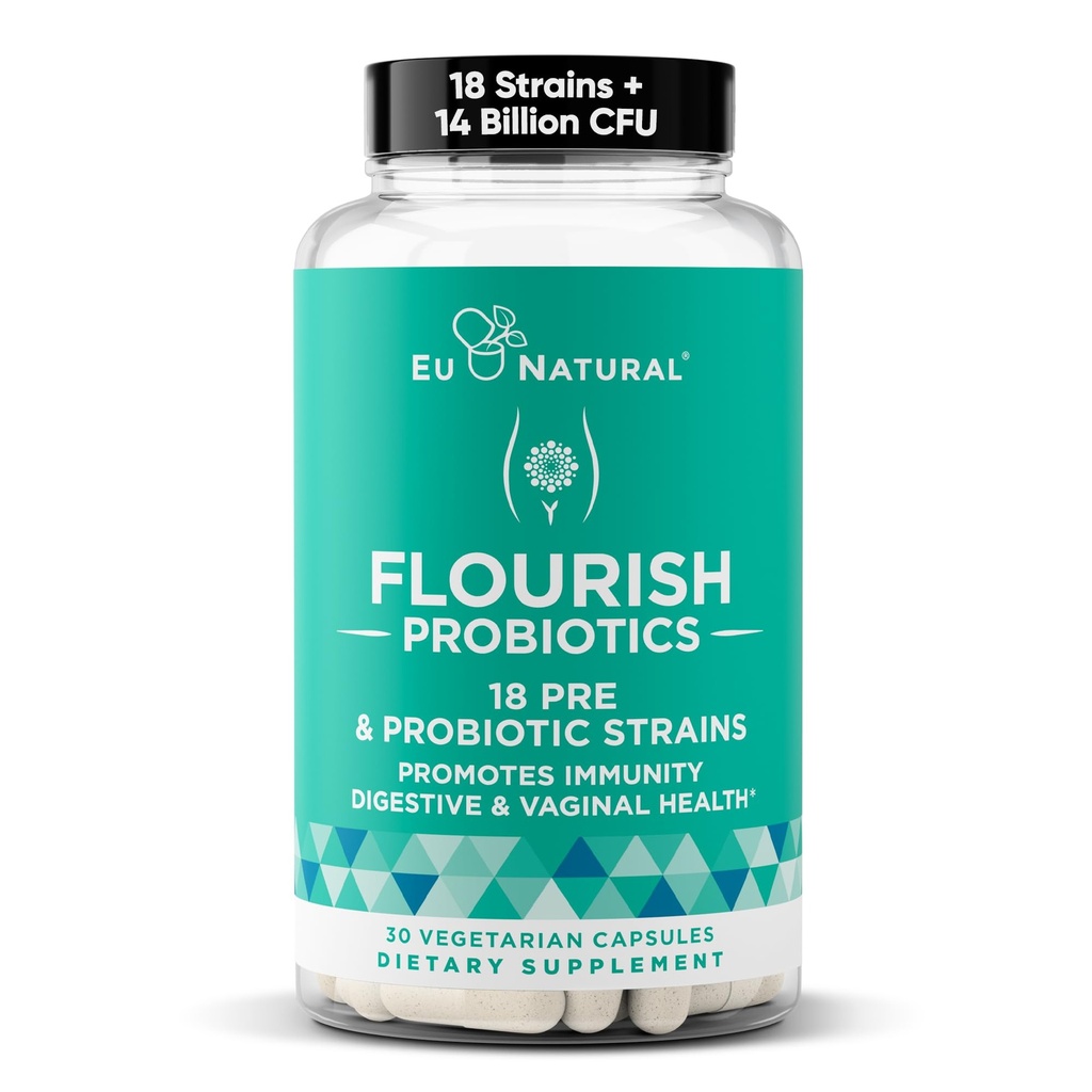 Probióticos de farinha + prebióticos para as mulheres – Gut e digestão, Trato urinário, reduzir o inchaço, Saúde vaginal – 18 Deformação clinicamente comprovada, 14 bilhões de UFC – 30 prateleiras-estável Mini Vegan Cápsulas