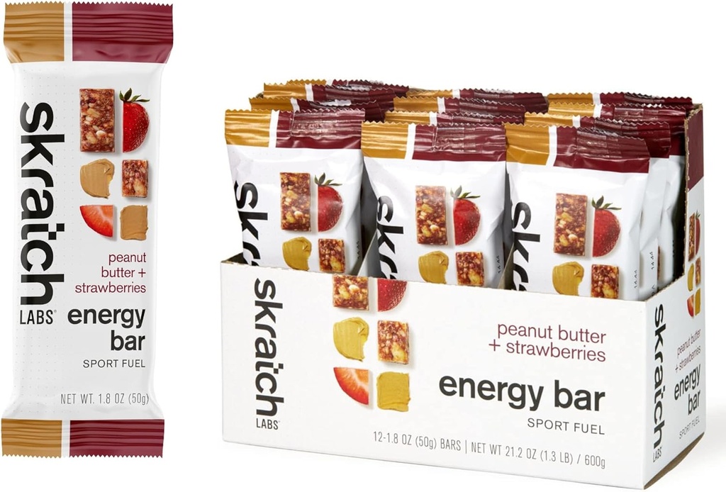 SKRATCH LABS Energy Bar □ Manteiga de amendoim + Morangos (12 pacotes) □ Lanchonete saudável baseado em plantas □ Açúcar baixo - 5g de proteína não-gmo, sem glúten, sem soja, vegan, kosher