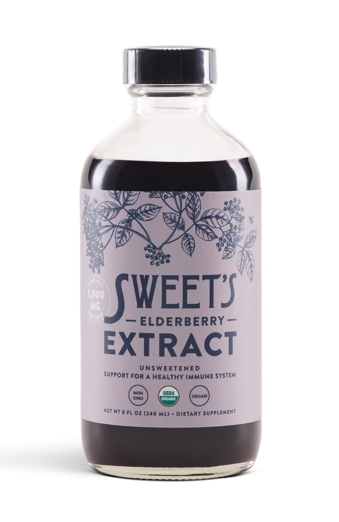 Extrato de Elderberry Orgânico Não Adoçado Suporte Imune de Elderberry Orgânicos , Vegan , Keto e Diabético amigável , 8 fl oz garrafa , sem álcool , certificado USDA Orgânico