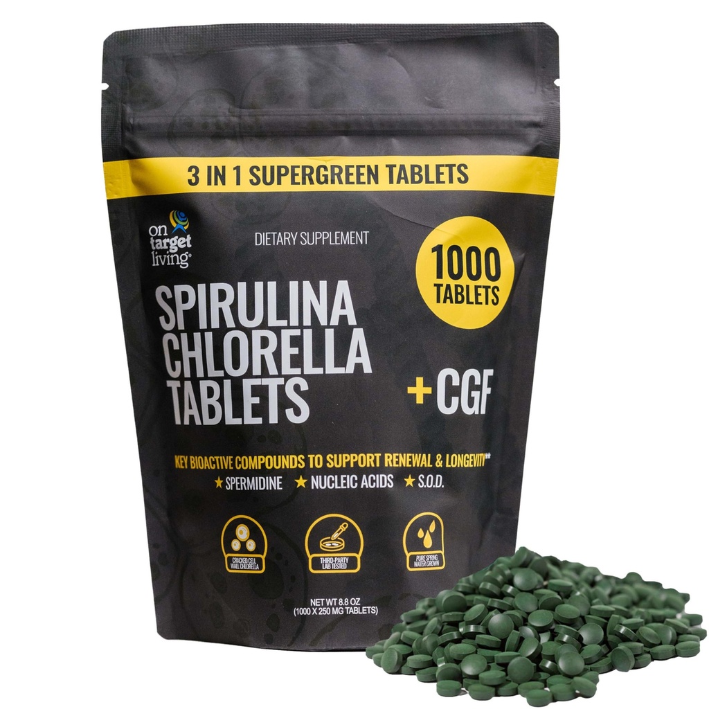 Sobre o alvo Spirulina viva chlorela + CGF 1000 Supergreen Tablets Vegan Suporte Immune Ou Alta em proteína , Alcalyzing , Nutriente Dense , Energia