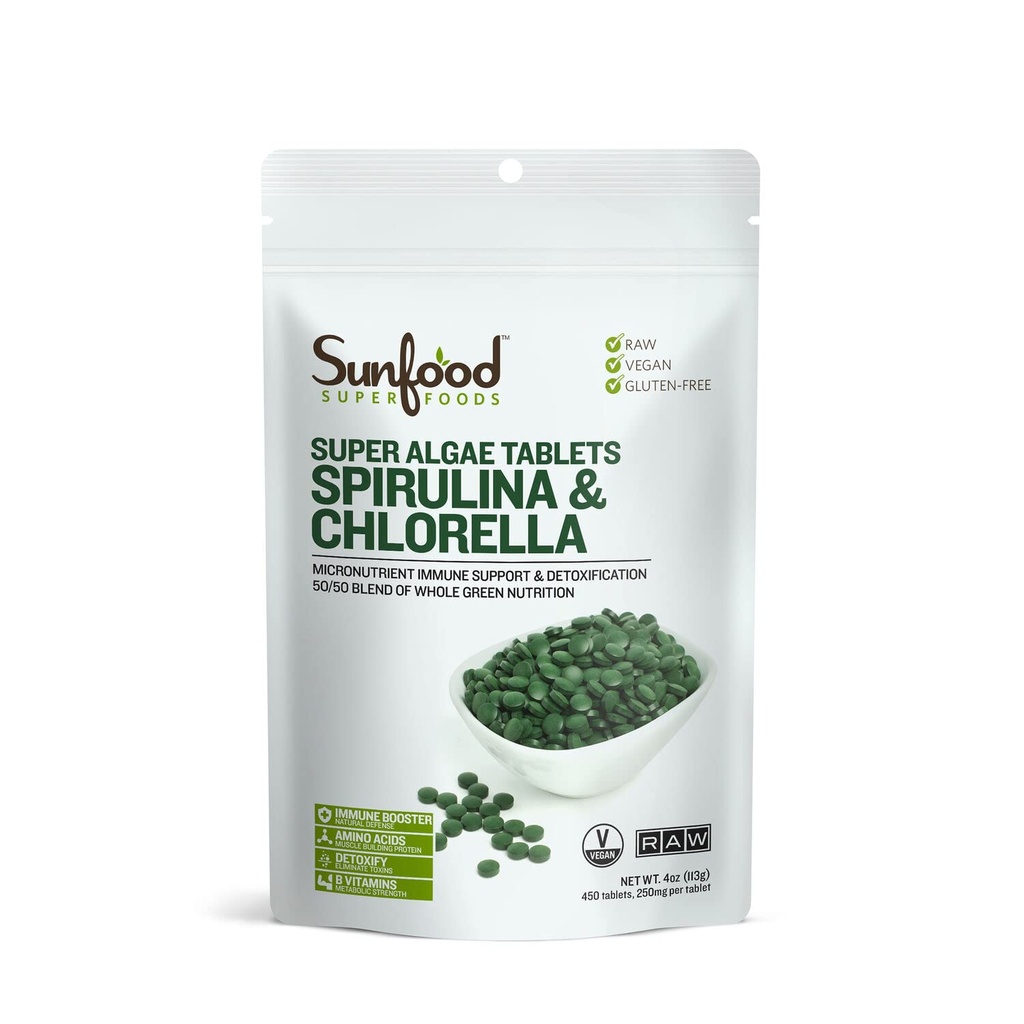 Superalimentos chlorela Spirulina Tablets - Spirulina e chlorela Verde Algas Tablets para Mulheres e Homens, Fonte de clorofila, B Vitaminas, e Proteína, Parede celular quebrada, Vegan - 4 oz Bag