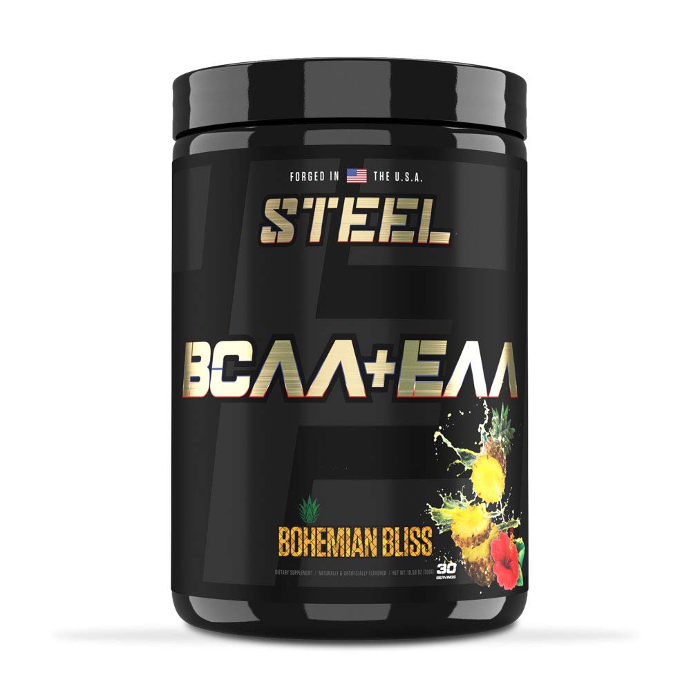 Suplementos de aço de alto desempenho BCAA EAA Pó Promove o crescimento muscular magro e a resistência ao exercício de 2:1:1 razão para recuperar músculo mais rápido 30 Servings. (Bliss Bohemian)