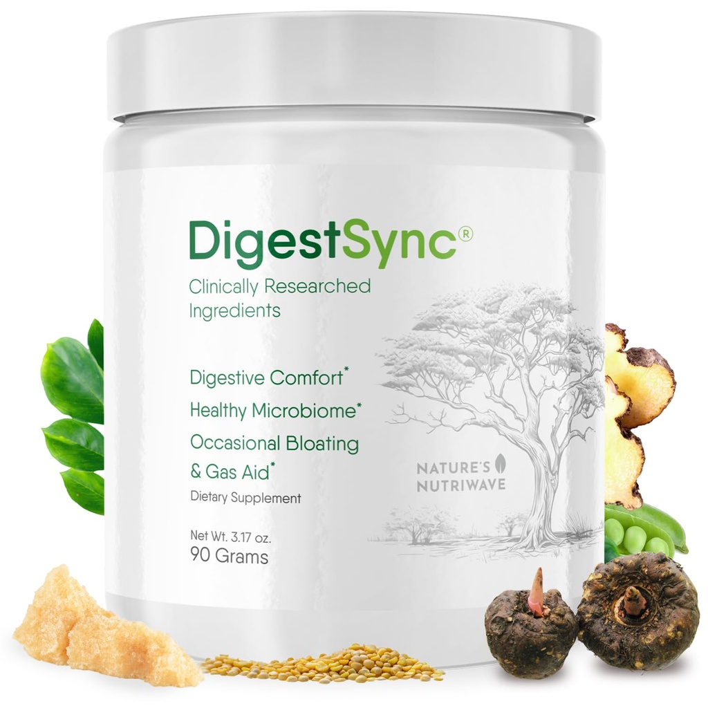 DigestSync Digestion Supplement for Gut Health - Pó natural para suporte digestivo, Bloating Alief for Women & Men, 100% Natural Green Powder - 1 mês de fornecimento