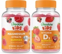 Crianças com magnésio vitalício + Vitamina D Crianças, Gummies Bundle - Grande degustação, Suplemento Vitamina, Sem glúten, GMO Grátis, Gummy mastigável