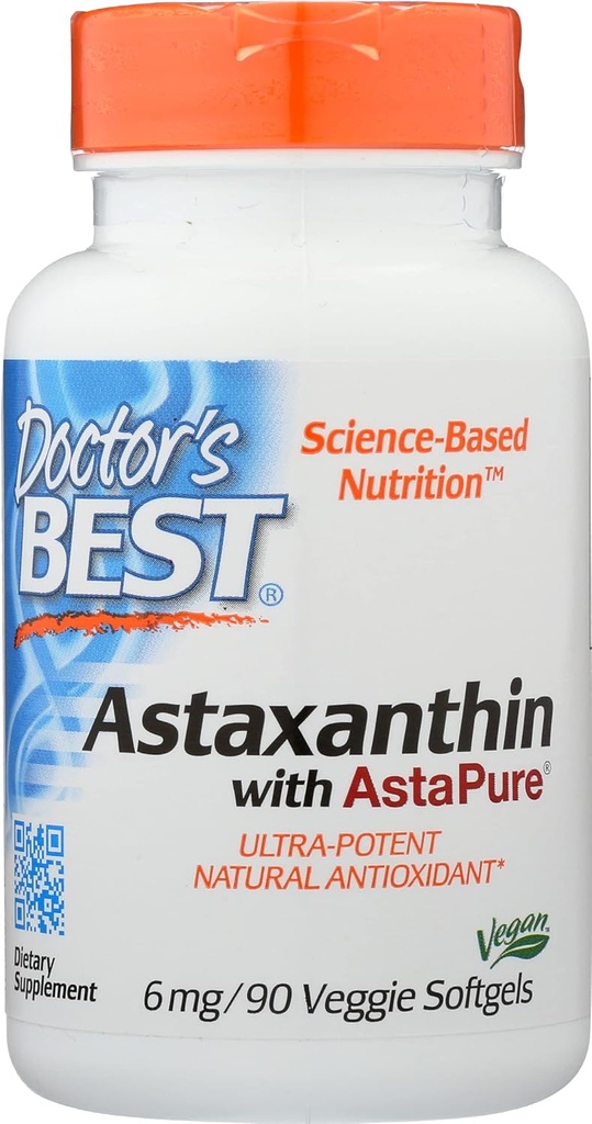 Médicos melhor astaxantina com AstaPure 6 MG, Não-GMO, Vegan, 90 Softgel (Pacote de 1)