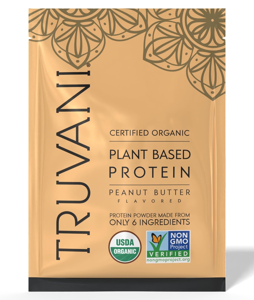Truvani Vegan proteína de ervilha em pó , manteiga de amendoim , 32,7g proteína baseada planta orgânica , 1 Servindo , Keto , , Gluten & Dairy livre , baixo carboidrato , , Não adicionado açúcar