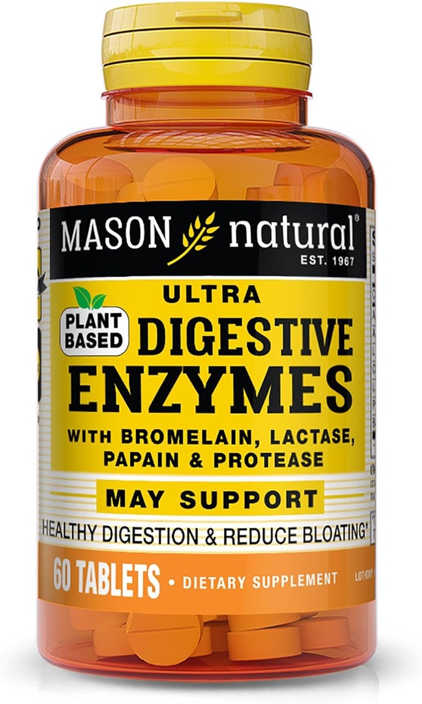 Enzimas Ultra Digestivas Baseadas em Plantas de Mason, com Bromelaína, Lactase & Papain, Suporta Digestion & Bloating Alief, 60 Cápsulas, Embalagem de 3