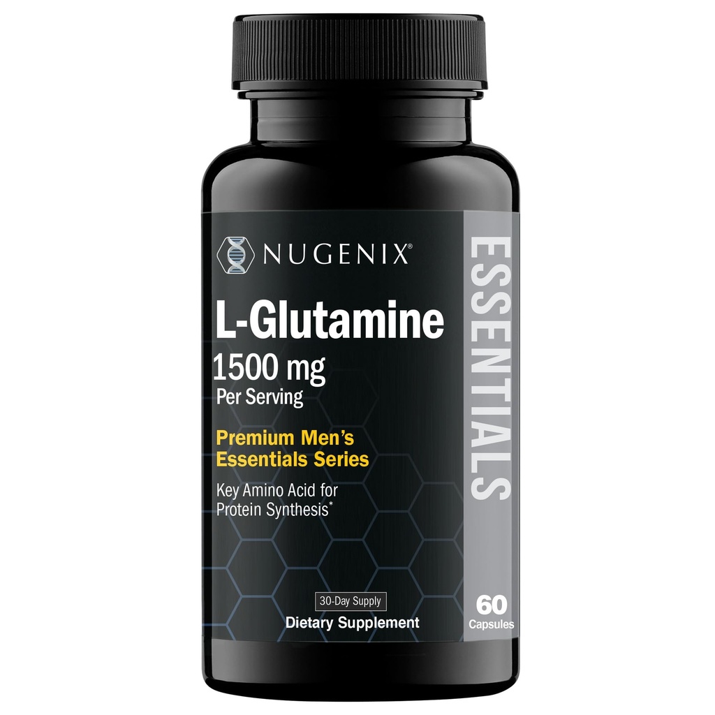 Nugenix Essentials L-Glutamina, 1500mg 100% Botânico L-Glutamina Aminoácido, Síntese de Proteína, Suporta Função Celular, 60 Cápsulas