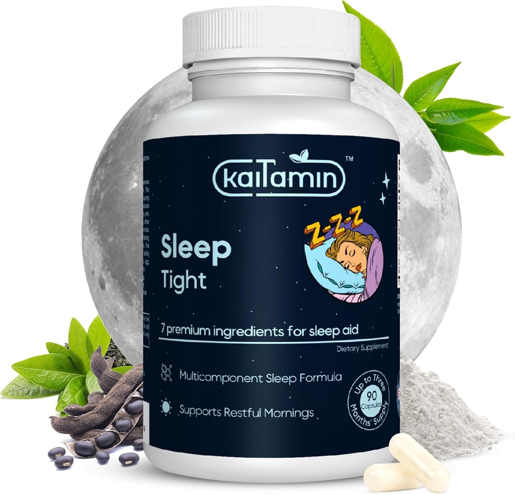 Melatonina Ajuda ao Sono Natural, Theanina, 5-HTP, GABA, Mucuna pruriens, Phellodendron e Magnésio para Sono & Apoio ao Stress, 90 Cápsulas 45 Dias de Fornecimento - 7 em 1 Ajuda ao Sono