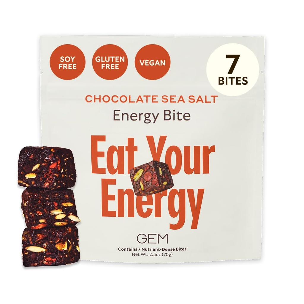 GEM Energy Caffeined Bite □ Holistic Sustained Energy Apoia Metabolismo, Estamina e Endurance □ 40mg Cafeína, Raiz de Ginseng, L-Theanina