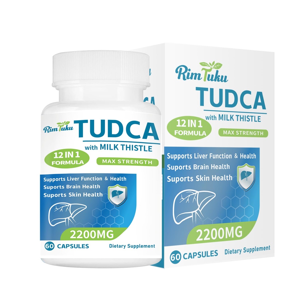 Suplemento 2200MG TUDCA com leite de cardo 12-em-1 Fórmula Suporte ao fígado, Suplemento de sal de Bile para limpeza do fígado e detox, fluxo de Bile e vesícula biliar Suporte 60 Cápsulas