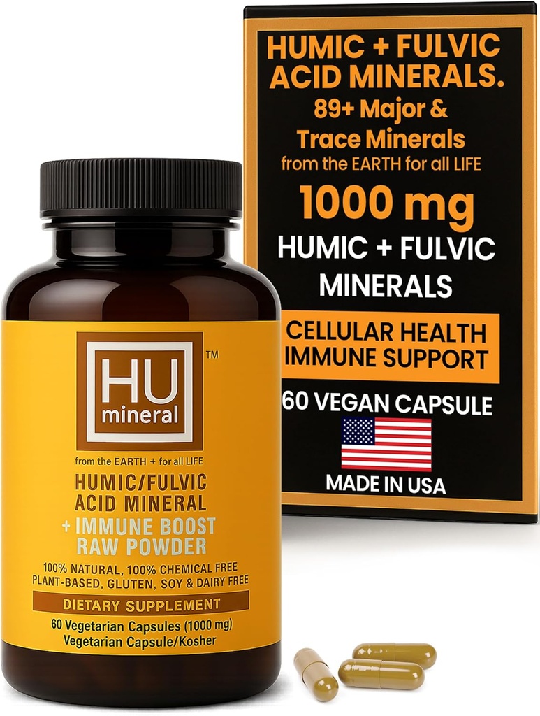 Cápsulas Suplementares de Ácido Húmico e Fúlvico – Suplemento de Ácido Fúlvico Baseado em Planta Orgânica com Mistura Mineral Fulvic-Húmica para Detox & Absorção 60 ct
