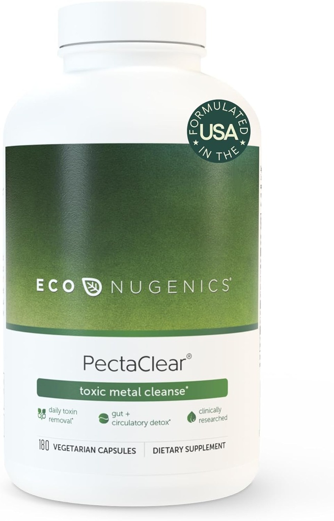 EcoNugenics PectaClear Detox Supplement for Toxic Metal Cleanse – Naturalmente e com segurança elimina toxinas para gut, fígado e rim Detox & Repair – Ajuda com energia, peso, equilíbrio hormonal, 180 cápsulas