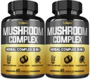 Satoomi 10in1 Suplementos Complexos de Cogumelos Cápsulas - Fornecimento de 4 Mês - Misturas com Leões Mane, Cordyceps, Reishi, Chaga, Maitake, Shitake e Outros - 2 Embalagens 60 Cápsulas