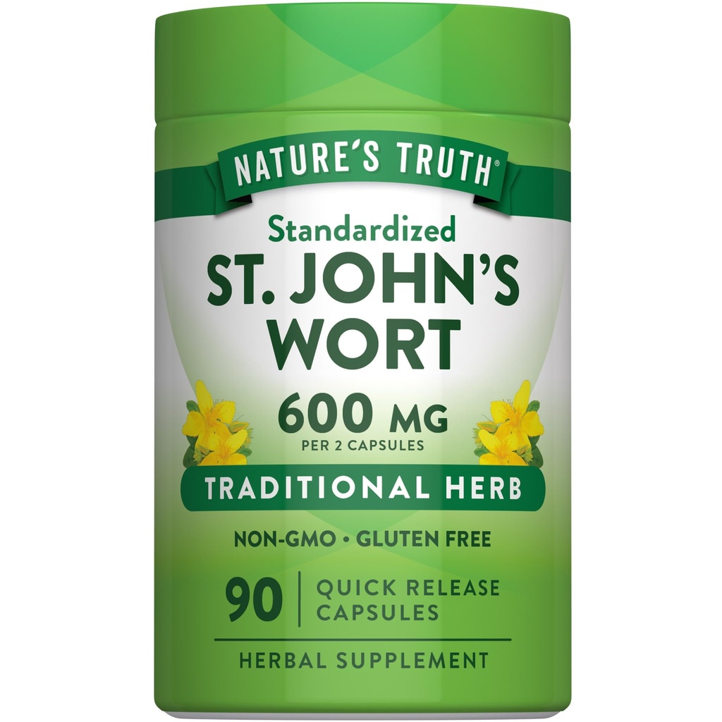 Nature's Truth St Johns Wort 600mg 90 Cápsulas ; Extrato Normalizado ; Suplemento sem Glúten e Não-GMO
