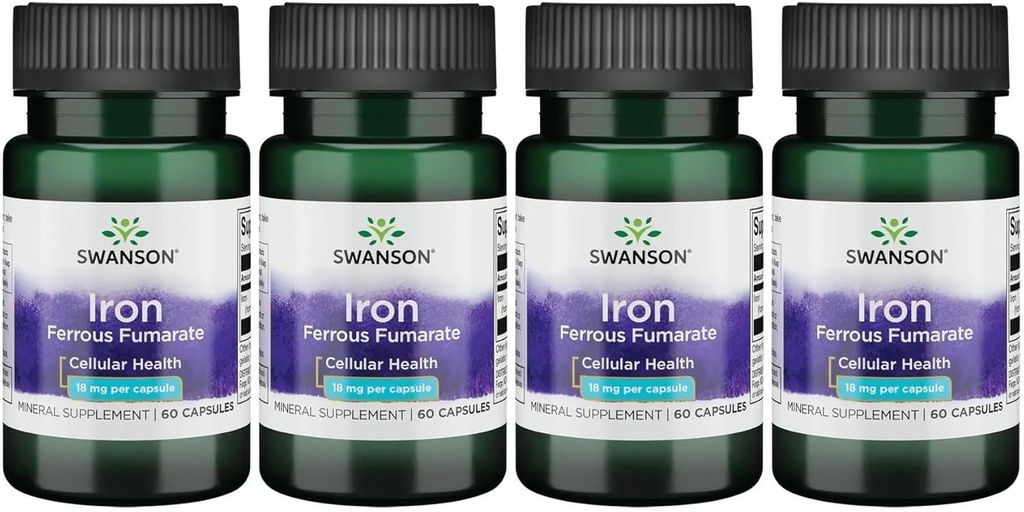 Swanson Iron (Fumarate Ferroso) - Suplemento Mineral Promovendo o Apoio Energético - Fórmula de Alta Concentração Ajuda em Entrega de Oxigênio e Metabolismo de Ácido Gordo 60 Sgels (4 Pack)