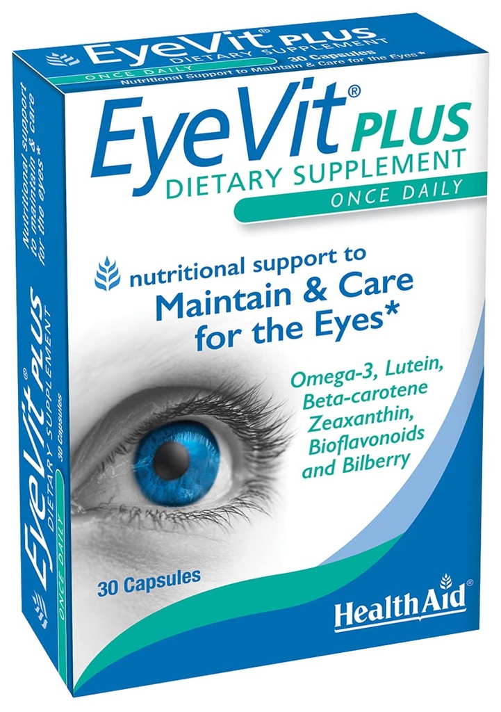 EyeVit Plus - Suplemento Uma vez-Daily Olho Saúde . 30 Cápsulas . Contém Omega-3, Lutein, Beta-Caroteno, Zeaxanthin, Bioflavonoids & Bilberry