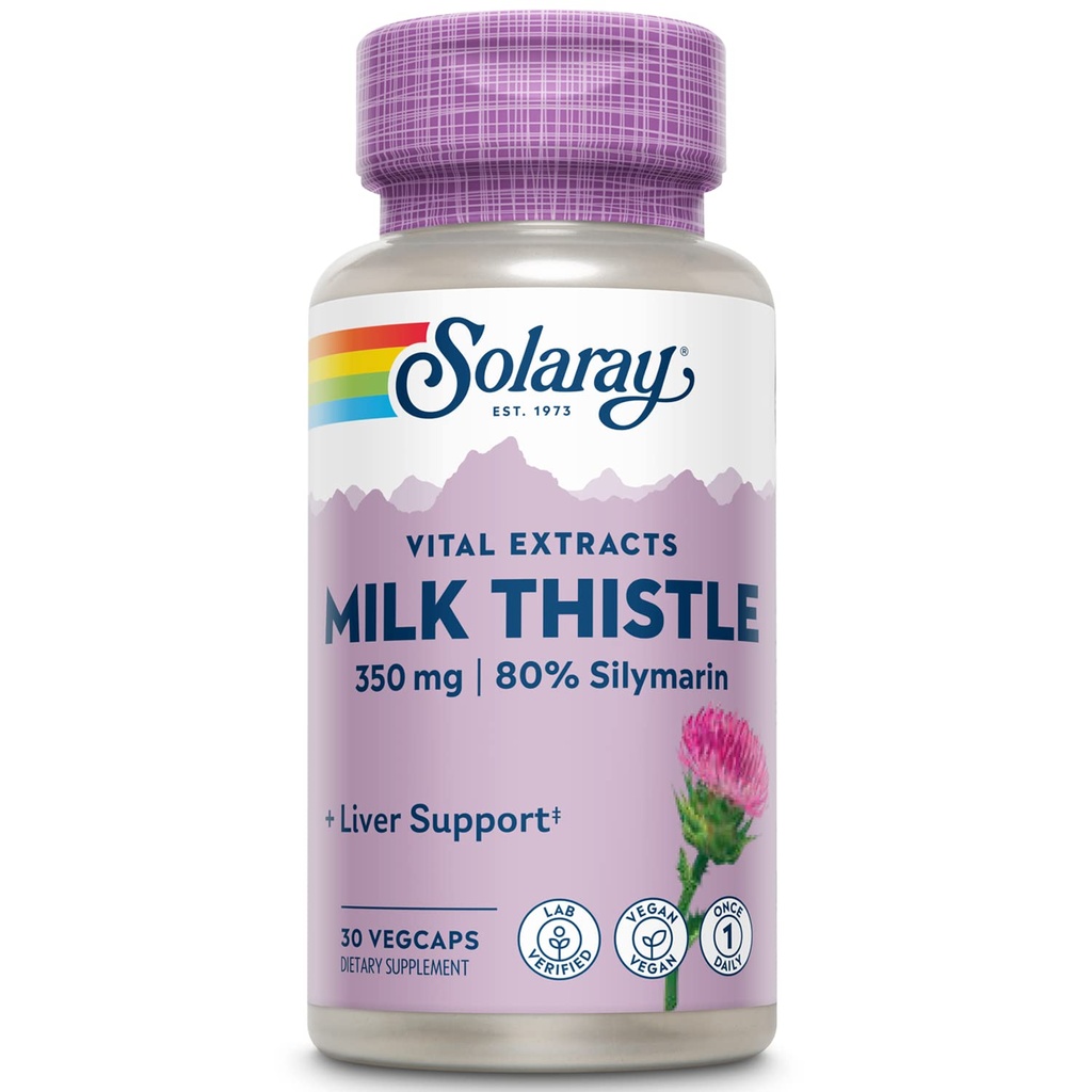 Solaray Leite Cardo Extrato de semente 350 mg Garantido para conter 80% de silymarin, Apoio ao fígado tradicional, Vegan & Lab verificado para a qualidade, 60 dias de garantia dinheiro de volta, 30 Servings, 30 VegCaps