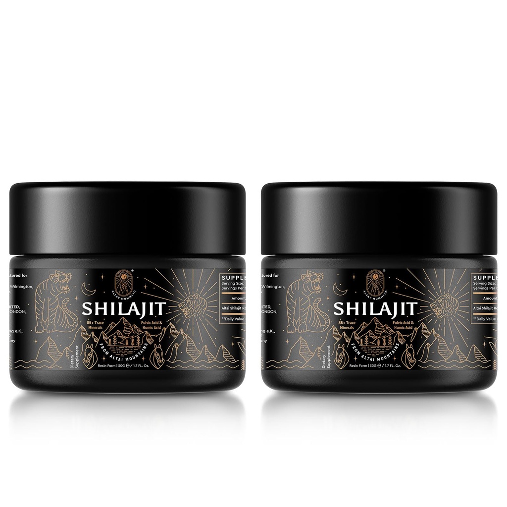 Resina de Shilajit com Ácido Fulvico & Trace Minerals, Shilajit Siberiano Original Puro com 85+ Suplemento de Ácido Humico para Energia e Sistema Imune - 100 Servindo / 50g (2 Pack), Gel