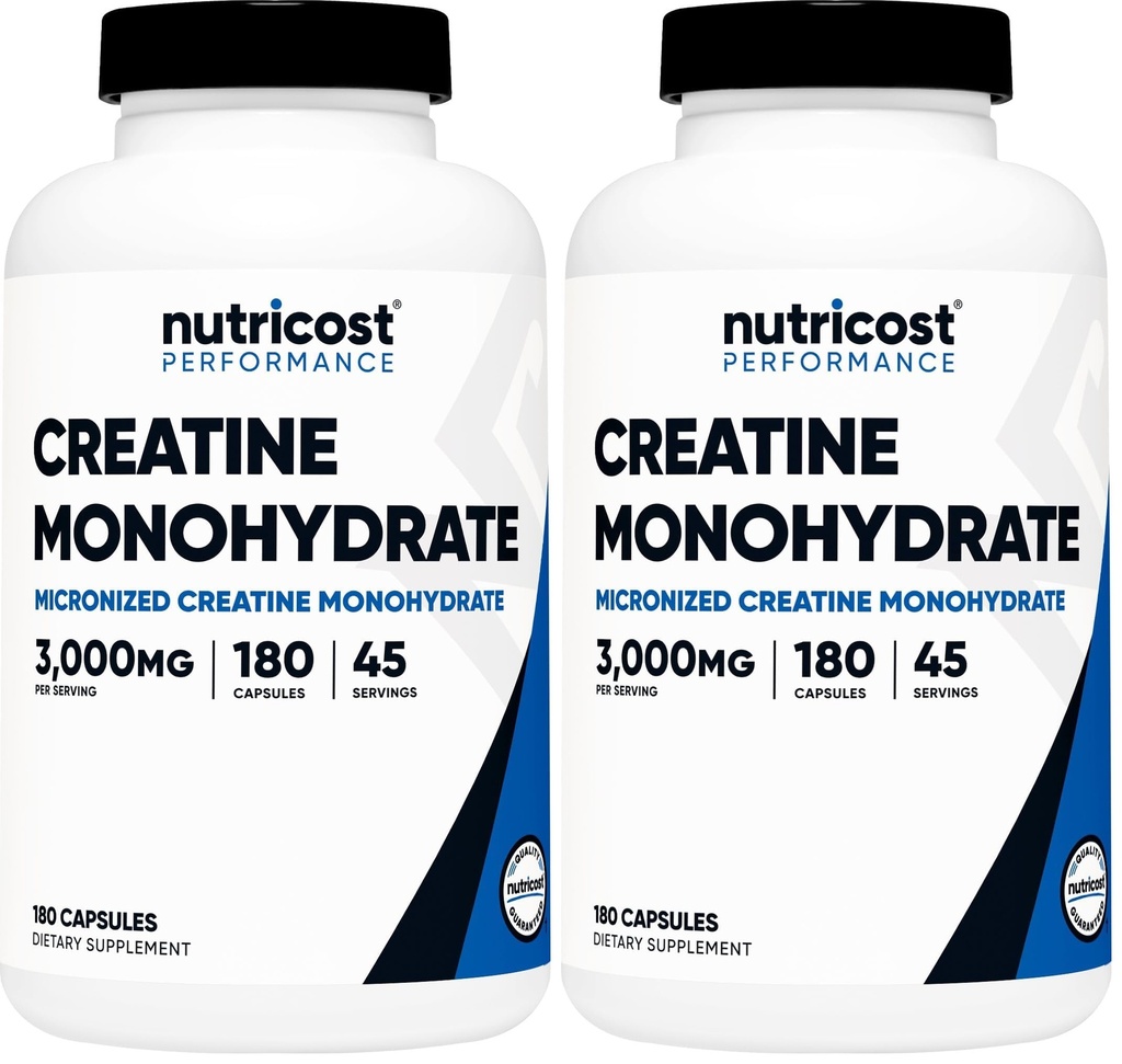 Nutricost Creatina Mono-hidratada 3.000mg, 180 Cápsulas (750mg por cápsula) - Gluten Free, Non-GMO (Pack of 2)